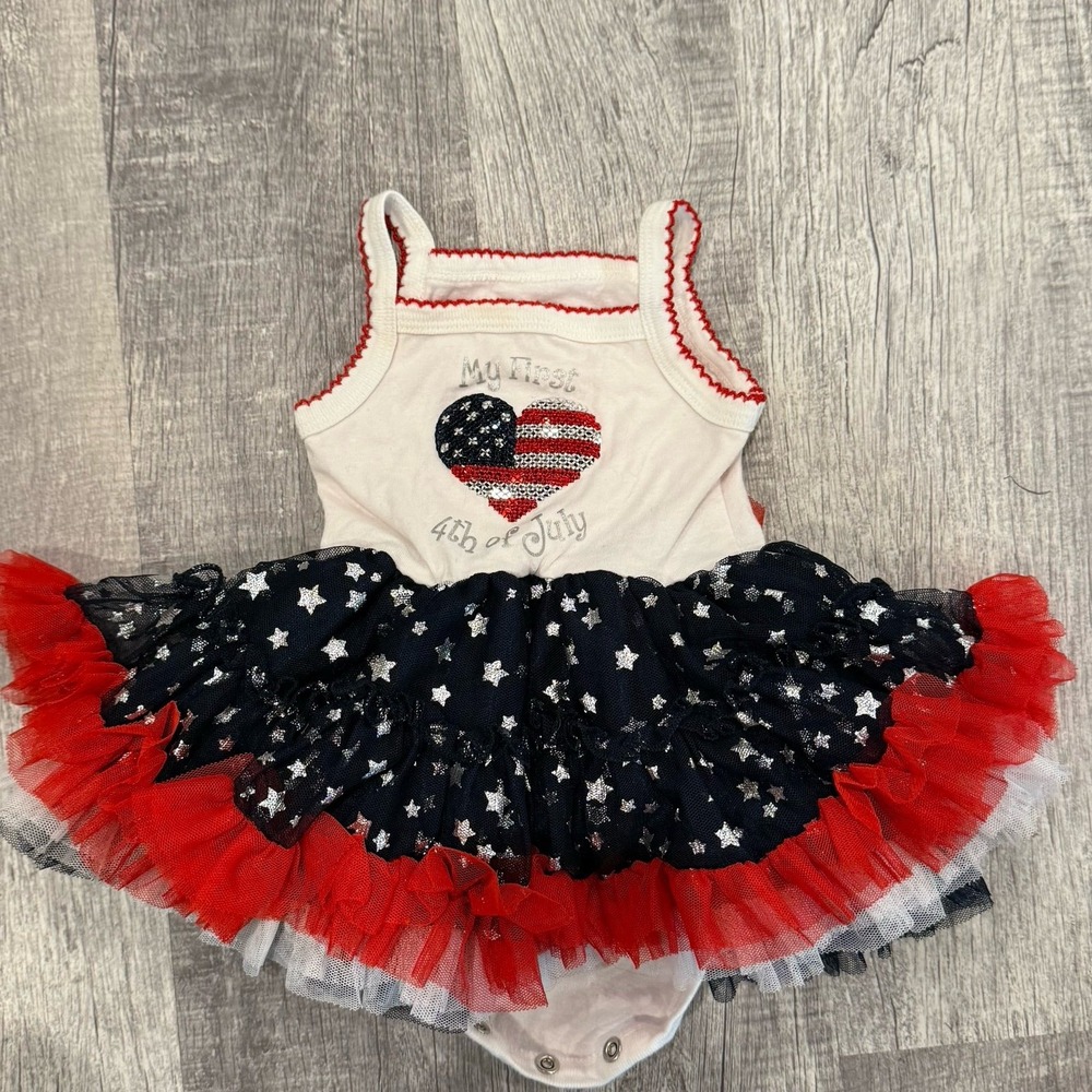 Koala‎ Kids First 4th of July Baby Girl Tutu Bodysuit Dress 0-3M White Red Blue